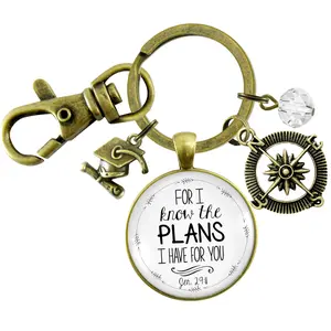 Graduate Keychain For I Know the Plans Jeremiah 29 11 White Jewelry Compass Tassel Cap