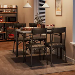 Dining Table Set for 4 with Upholstered Chairs, Rectangular Kitchen Table for Small Space, Retro Gray, Apartment, Home, Studio Furniture