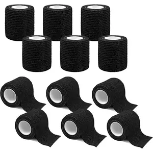 12 Rolls Athletic Pre Wrap Tape,2 Inch x 5 Yards Self Adhesive Bandage Wrap Cohesive Wrap Bandages for Athletic Baseball Wrist Tape,Sports,Pets,Wrist,Ankle,Hands Knees (Black)