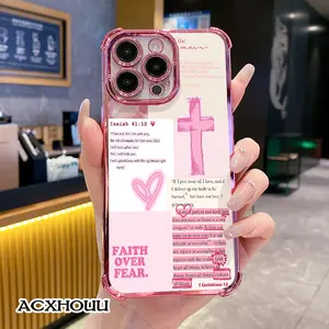 Designed for iPhone 16 E Pro Max 15 Plus 14 13 12 11 XS XR Bible Verses Collage Pink Rugged Durable Drop-Proof Shockproof Anti-Scratch Case