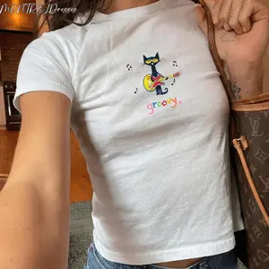 Pete Cat.t Baby Tee - Y2K Baby Tee, 90s Baby Tee, Graphic Shirt Crop, Coquette, Vintage Design