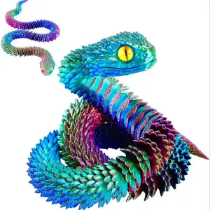 3D Printed Snake with Moveable Joints, Colorful Desk Decoration for Home Office, Perfect Halloween Christmas Gift, Random Eye Style, Modern Home Decoration, Glow Worm Figurines