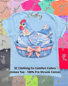 Tee Blue Faux Patchwork Chicken in Basket