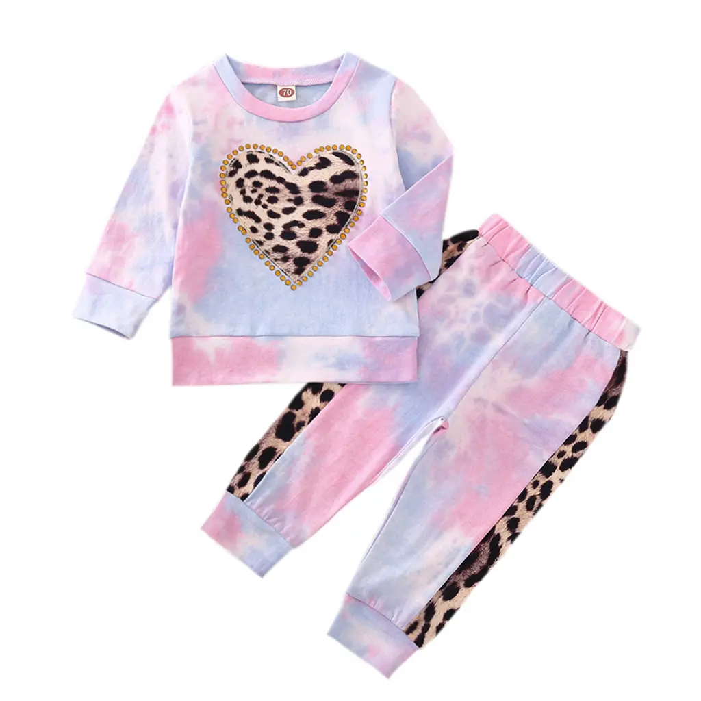 Ma&Baby Newborn Baby Girl Sweatsuit Leopard Print Long Sleeve Sweatshirt + Long Pants Sets 2Pcs Outfits Toddler Girl Clothes