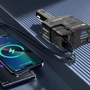 Retractable Car Charger120W  4 in 1(Updated)USB C Fast Charging Adapter with Dual Charge Port, Lightning Cable, Compatible with Electronic Cellphone Mobile,Car Essential(Cars/SUVs/Trucks)