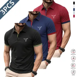 Men’s 3-piece polo shirt set — casual polo shirts, solid-color button basic styles, suitable for casual sports wear, everyday commuting, and summer business style.