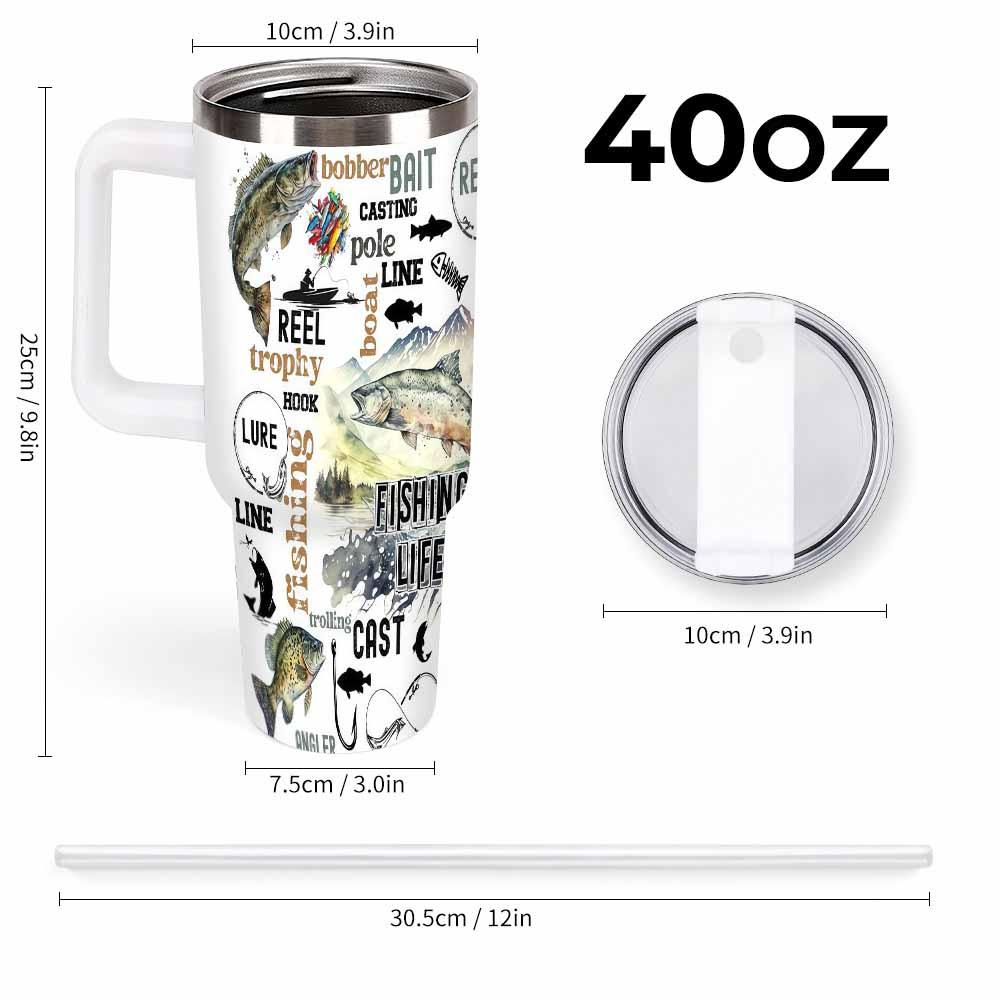 Fishing Themed Car Cup Tumbler (40oz/30oz/20oz) Bass Fish Angler Print Stainless Steel Insulated Travel Mug Outdoor Fishing Gear Boat Camping Father's Day Gift Outdoorsmen summerwins Summervibes, dealsforyou, midyearsale, restock, dealsforyoudays, DFYD