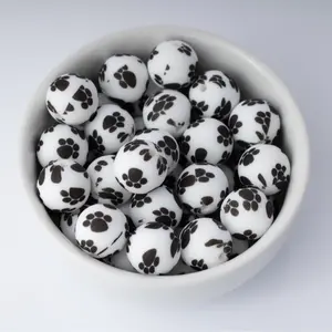 Bear Paw Silicone Beads Printed Round Silicone Beads Bear Paw Silicone Beads Printed Round Silicone Beads
