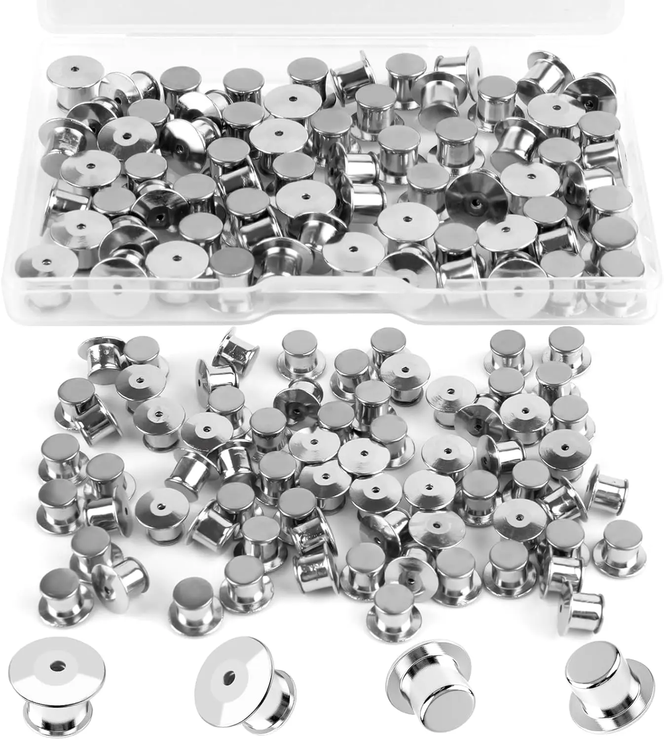 70 Pcs Locking Pin Backs, Metal Pin Locks for Enamel, Badge and Brooches | Nickel-Plated Copper,Convenient to Carry, Spring-Loaded Push-to-Lock Design, Tool-Free Release for Hats, Bags, and Lanyards