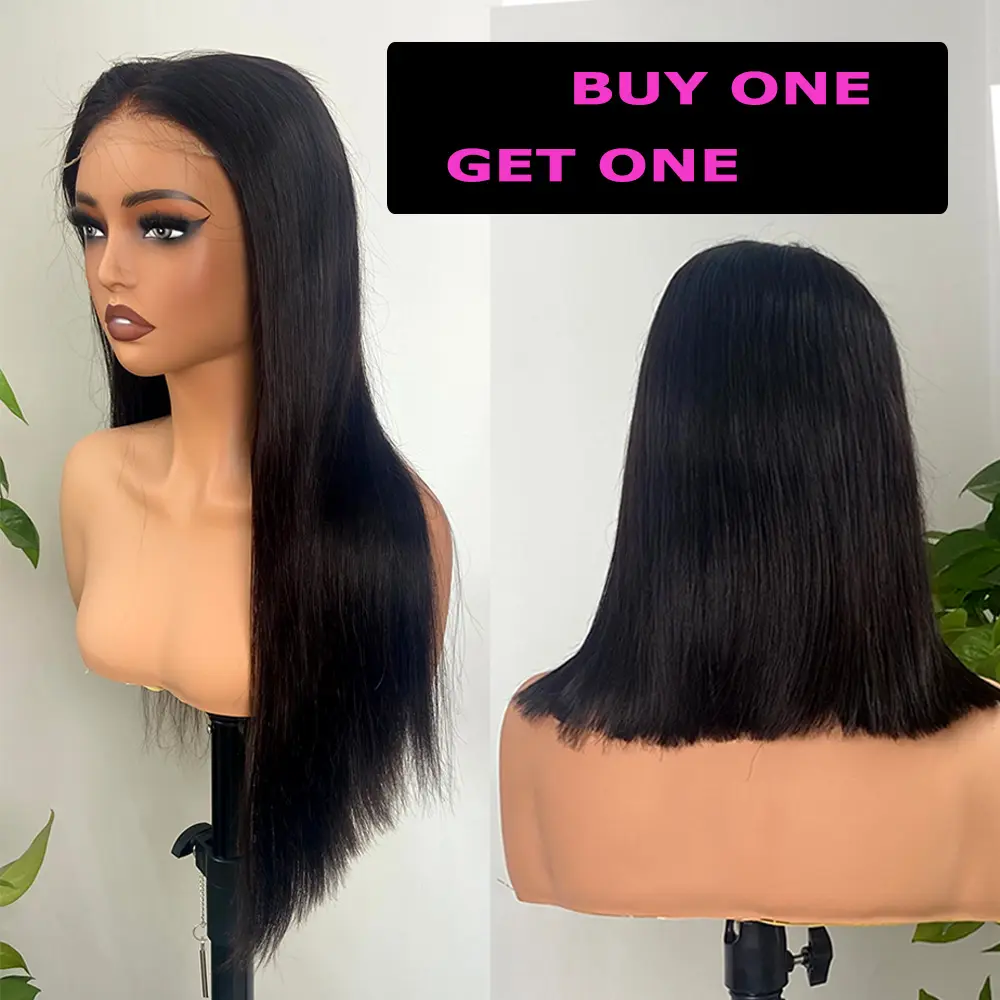 [BUY 1 GET 1] Raw Vietnamese Hair Super Double Drawn 5x5  HD Lace Wigs Natural Black Pre Plucked Bleached Knots
