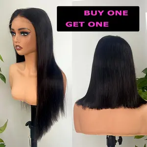 [BUY 1 GET 1] Raw Vietnamese Hair Super Double Drawn 5x5  HD Lace Wigs Natural Black Pre Plucked Bleached Knots