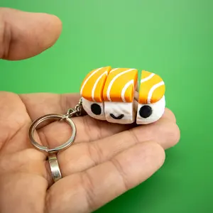 Salmon Sushi Fidget Keychain – 3D Printed Stress Relief Sushi, Unique Flexi Food Fidget for Kids, Cute Nigiri Keychain Gift for Fidget Lovers