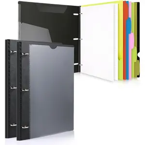 2-Pack Telescopng 3 Rng Bnder Notebooks - Customzable Cover, 5 Dvders & Pocket Folder n  Slm Organzer (60 Sheets ncluded), Black
