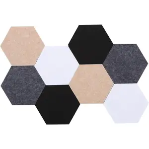 Hexagon Felt Board Tiles, Self Adhesive DIY Bulletin Board Pin Board, 8 count Felt Cork Pin Board with 20 Push Pins for Wall Decor Memos Photos Display Note (Classic Colors)