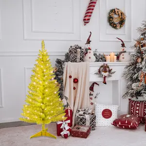 Silvanest 4ft Pre-Lit Gold PVC Christmas Tree, Full Artificial Holiday Decoration with 122 Branch Tips, 50 Lights, Foldable Base – Christmas Ornaments, Hanging Ornaments, Party Lighting Decoration