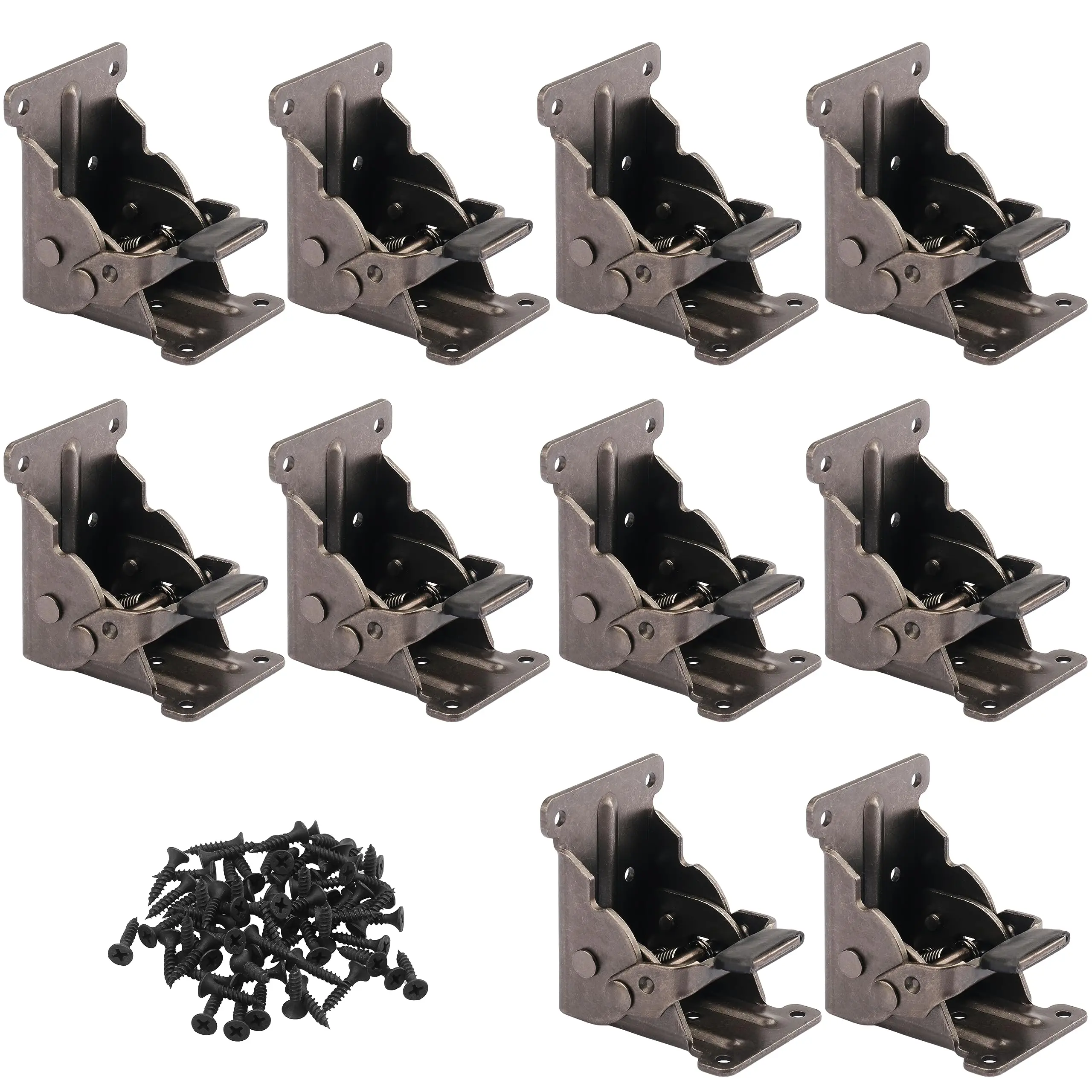 4 Pack Folding Brackets for Table Bed Leg Feet, Self-Lock Hinge Hardware with Screws, Lock Extension Support Foldable Bracket for Furniture Leg, Cabinet, Workbench