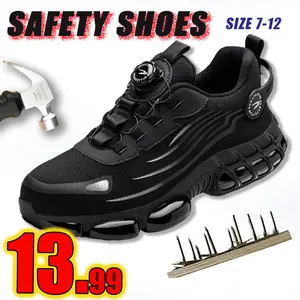 Men's Lace-Up Work Sneakers - Anti-Slip Durable, Breathable Mesh, Steel Toe Protection, Non-Slip EVA Sole, Comfort Fit All Seasons