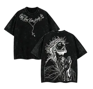 Vintage Washed Jesus Christ Graphic T-Shirt, Only God Can Judge Me Letter Print Oversized Heavyweight Cotton Tee, Y2K Gothic Streetwear Casual Top For Men Women, Retro Religious Aesthetic Shirt For Daily Wear