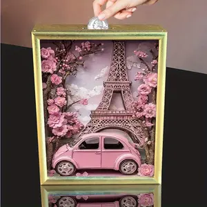 1 pc Wooden Money Box,  2D Flat, Coin Storage Rack, Accessory Storage Box, Photo Frame, Money Box, Room Decor, Desktop Decoration, Suitable for Display on Dressing Tables, Romantic Gifts, or Prayer Tables.