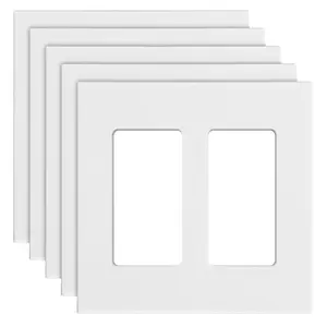 VEVOR Rocker Light Switch Wall Plates, 2-Gang Decorative Outlet Covers, Standard Size 4.57in Lx 4.53in H Unbreakable Polycarbonate Thermoplastic Faceplate for Receptacle OutletSwitch(5 Pack, White)