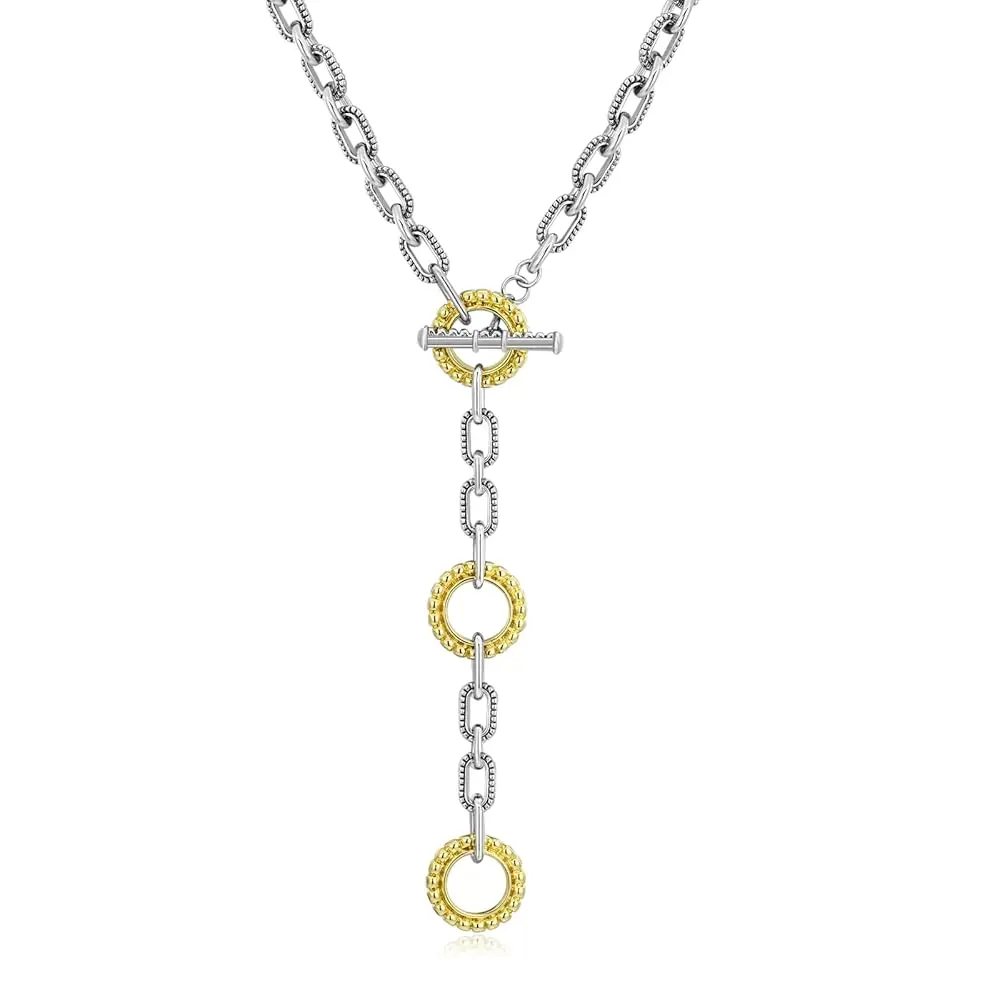 Aprilery Two-Tone Cable Chain Necklace – Designer-Inspired Twisted Rope Oval Link Statement Necklace for Women Chunky Elegant tiktokshopbacktoschool