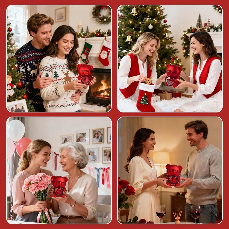 [Necklace Included]Cute Teddy Bear with Preserved Rose -A Real Rose Flowerin Bear with Elegant Gift Box -Romantic Gift for Her in Mother's Day, Weddings, Anniversaries, and Bridal Showers,Christmas and Valentine's Day gifts