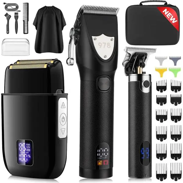 Professional Hair Clipper Set for Men, Barber Hair Cutting Kit with Travel Case
