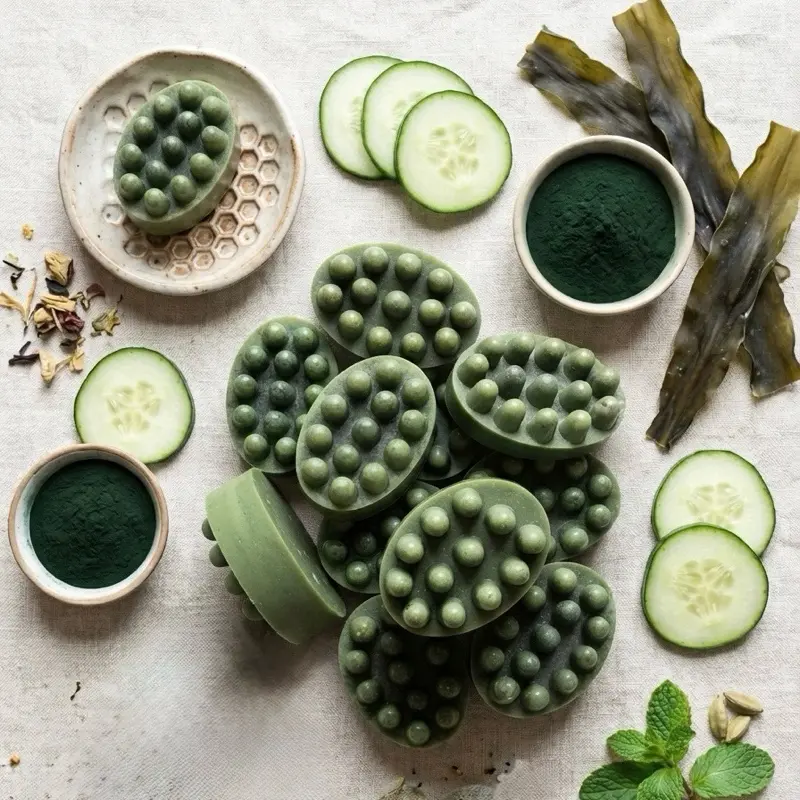 Green&Fresh Individual Cucumber and Spirulina Natural Bar Soap, Body Cleansing Soap Bar- Jabón Natural de Pepino y Espirulina