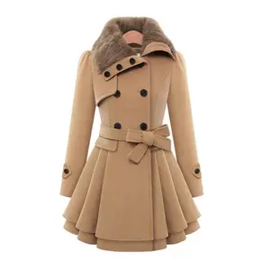 Women's Slim Fit Long Woolen Coat Double-Breasted Woolen Overcoat Trench Coat for WomenGift
