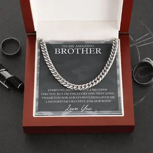 Cuban Link Message Card Jewelry - To My Brother | Cuban Link Chain Gift with Sentimental Message Card | From Sister | From Brother |