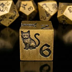 Metal Cat Dog Carved D&d Dice Set, 7-Piece Sharp Corner Polyhedral Rpg Tabletop Dice, Dragon & Dungeon Collectible Dice