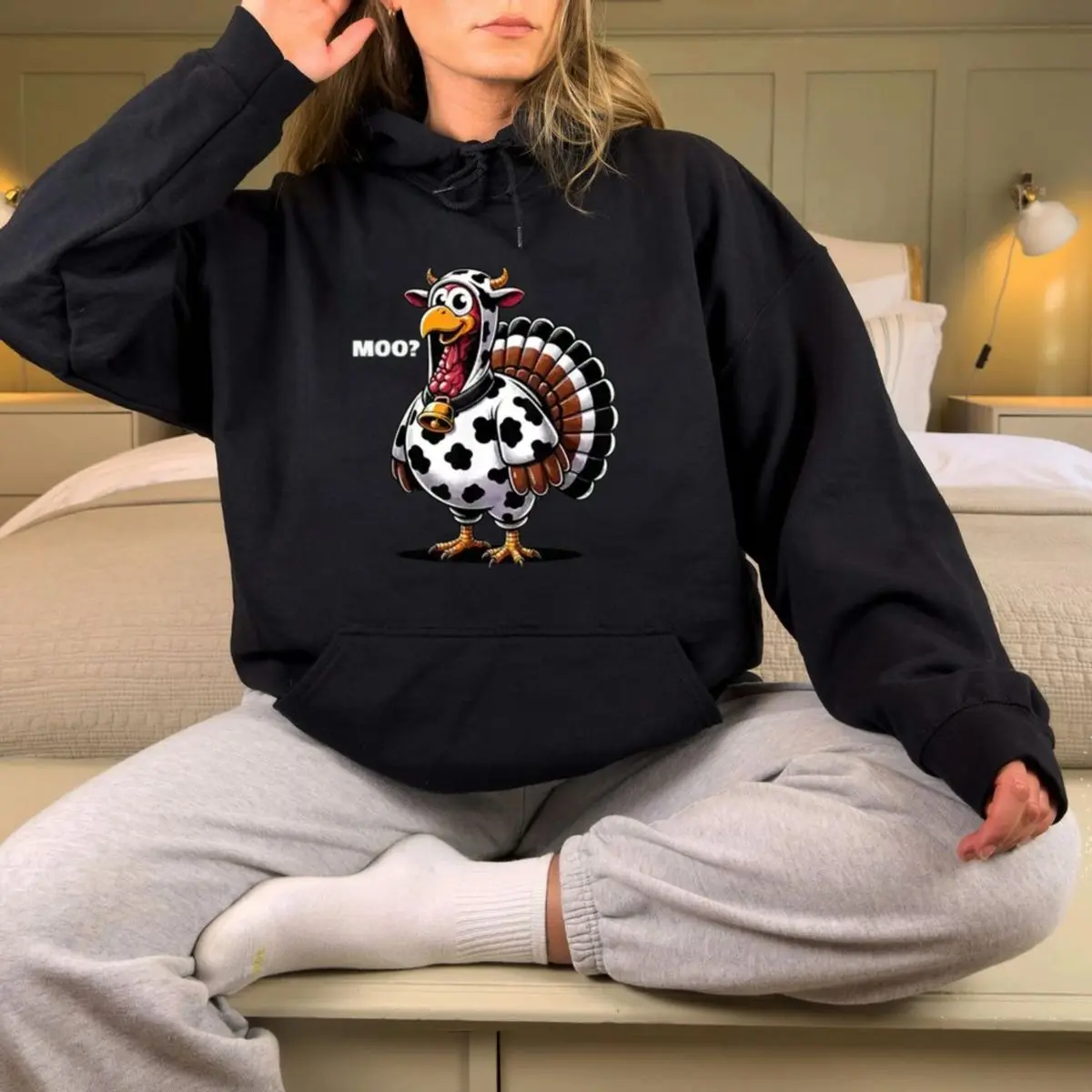 Funny Moo? Turkey Thanksgiving Shirt Sweatshirt Hoodie, Cute Fall Holiday Sweater, Family Dinner Humor Crewneck, Turkey Day Shirrt, Unisex Sweater Pullover Tee
