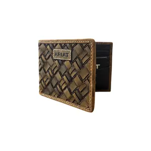 Ariat Men’s Classic Western Leather Bifold Wallet, Woven Basket Weave Design
