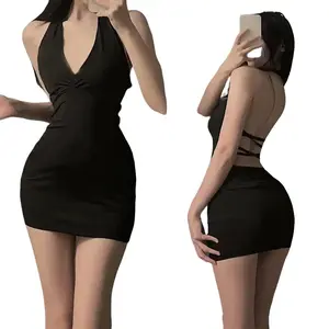 Nightclub party mini dress 1Pc Seductive Erotic Uniform V-neck Slim Backless One-piece