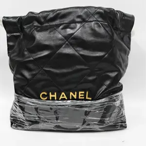 Pre-owned france Crossbody Bags Chanel 22bag black gold leather garbage bag medium size（SZ :59855 ）