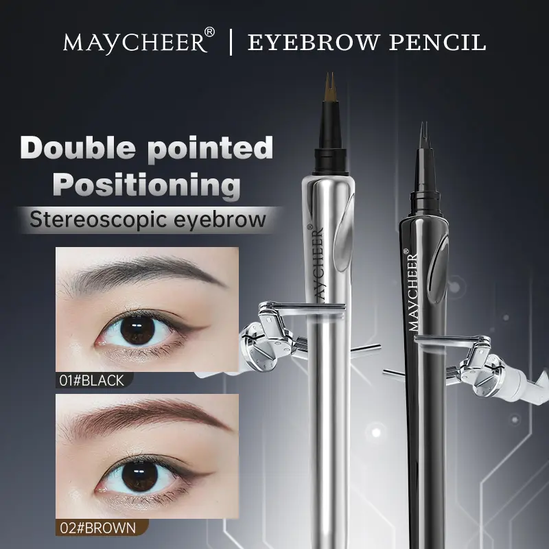 MAYCHEER Waterproof & Sweat-Proof Double-Ended Eyebrow Pencil for Natural Hair-Like Brows - Precise Drawing, Gentle Formula, Easy to Clean, 01#Black & 02#Brown