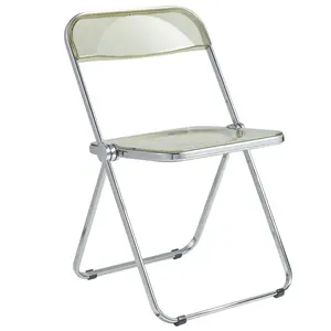 360 stand Lawrence Acrylic Folding Dining Chair, 30x19x18.5in Sturdy Metal Frame Amber, Lightweight Foldable Modern Minimalist Indoor Furniture Chair, Lightweight Foldable Chair