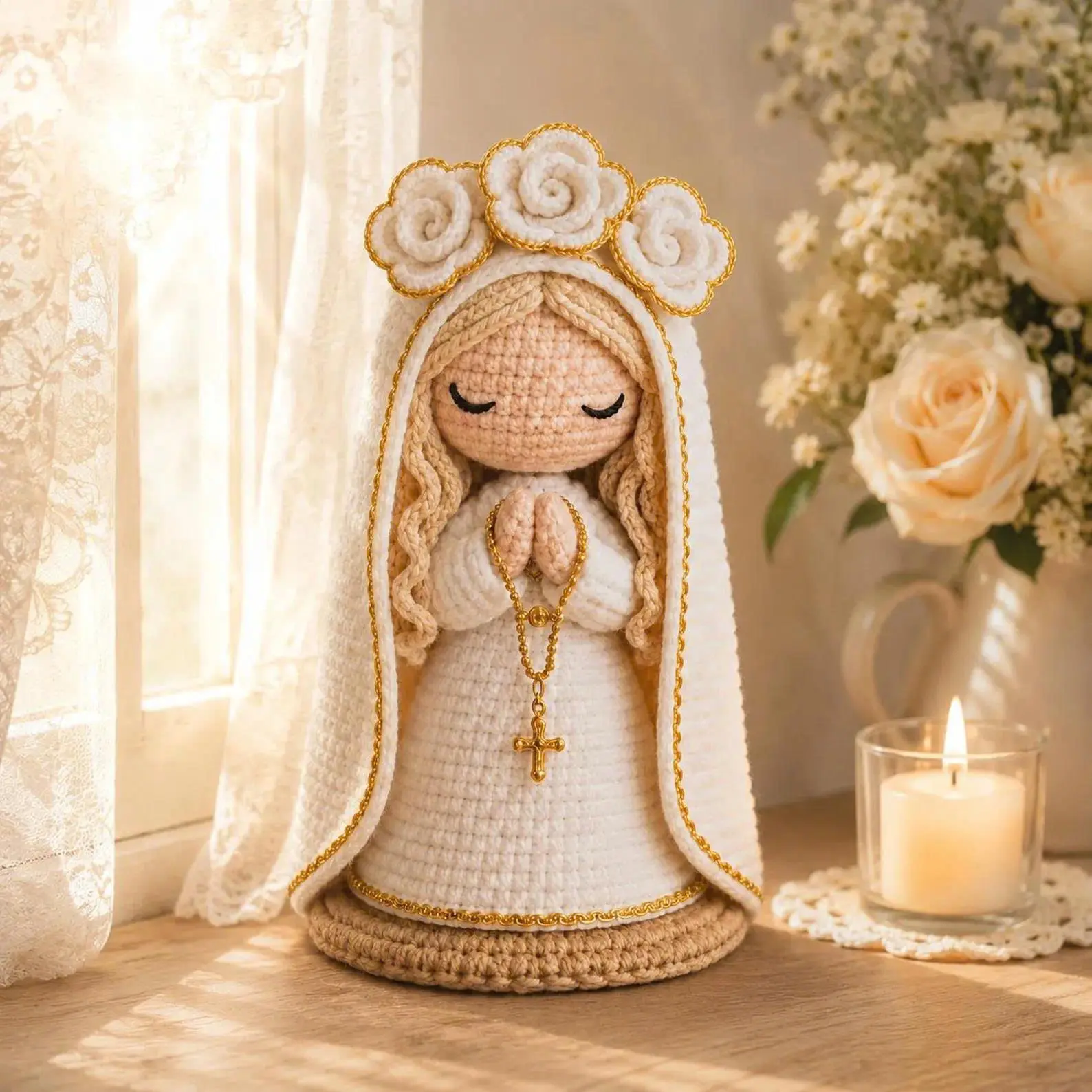 Handmade Crochet Virgin Mary Doll, Amigurumi Our Lady Statue, Religious Crochet Decor, Catholic Gift, Spiritual Home Decoration