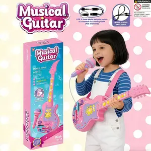 Music Guitar Strap Microphone Toy, Two-In-One Karaoke Machine, Cool Lights, Perfect Birthday Gift, Requires Aa Batteries