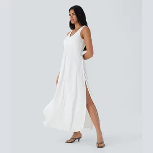 Halara U Neck Backless Split Flowy Maxi Casual Tank Dress