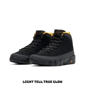 Solid Black Embossed Nubuck Suede High Top Sneakers Mustard Yellow Interior Accent Serrated Chunky Shock Absorbing Outsole Dark Tone Retro Street Shoes Full Packaging