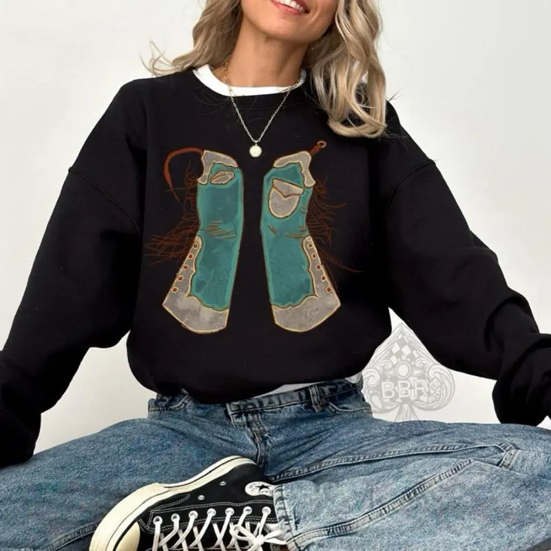 Western Blue & White Cowboy Chaps Graphic Crewneck & Tee, Crewneck and Hoodie, Western cowboy Graphic Hoodie, Trending western Graphic Hoodie, Western Boutique, Handmade, Plus size available 2DB