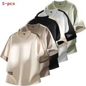 Summer Japanese-style color-block short-sleeve crewneck T-shirt—minimalist contrast design, relaxed fit, versatile for everyday wear, comfortable and casual, loose and breathable