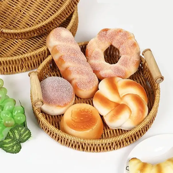 Handmade Rattan Round Woven Basket, Round Serving Tray with Handles, Food Serving Baskets, Basket, Great To Display Bread Or Fruit
