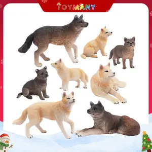 Toymany 8PCS Wolf Figures Forest Animals Toy Figurines - Realistic Jungle Zoo Animal Figurines，Educational Toy Cake Toppers Christmas Birthday Gift for Kids Boys Girls