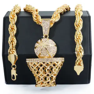 Basketball Hoop Fully Iced | 14K Rope Necklace Gold Plated 10mm