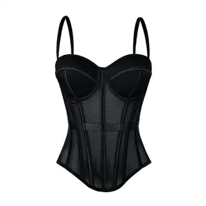 Women'S Corset Tops Sexy Boned Mesh Bustier Bra Sheer Going Out Club Crop Tank Bralette Camisole Lingerie  Chic Cosplay Compression Womenswear Costume Lace