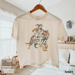 Feminist "Wild Girls Change The World" Crop Top, Tiger Graphic Comfort Colors® Boxy Tee