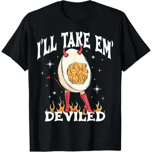 I'll Take 'Em Deviled Autumn Thanksgiving Funny Deviled Eggs T-Shirt Menswear Tops