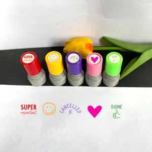 5-Piece Self-Inking Glitter Stamp Set, Classroom Multi-Color Teacher Stamps with Smiley Faces, Hearts and Thumbs Up, Fun and Practical Teaching Tools for Home and Office Use